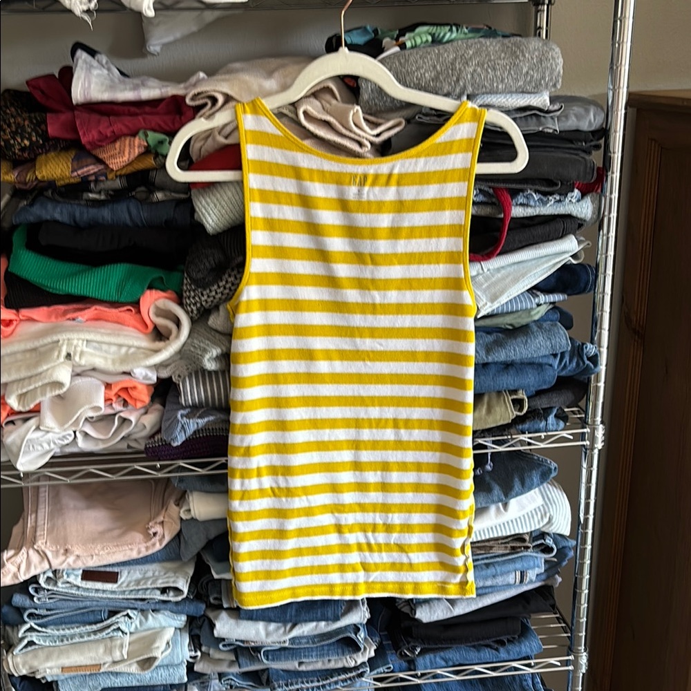 GAP Fitted Ribbed Yellow and White Tank Top